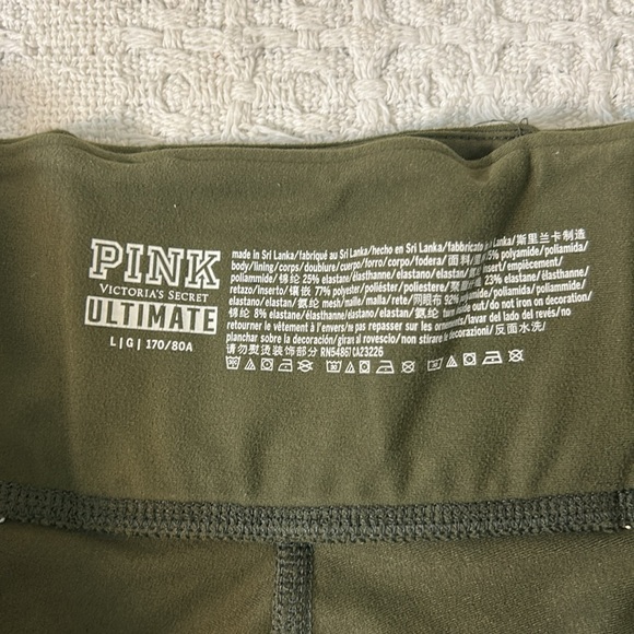 Victoria's Secret Pink Ultimate Fleece-Lined Leggings Olive Green Mesh Large - Picture 7 of 7